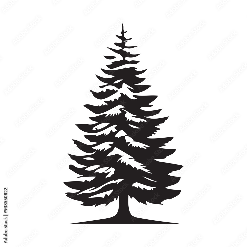 Obraz premium pine tree silhouette isolated on white background .vector illustration. Beautiful hand drawn panorama with treetops forest. Black pine woods