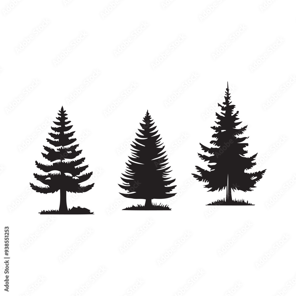 pine tree silhouette isolated on white background .vector illustration. Beautiful hand drawn panorama with treetops forest. Black pine woods pine tree silhouette isolated on white background .vector illustration. Beautiful hand drawn panorama with treetops forest. Black pine woods