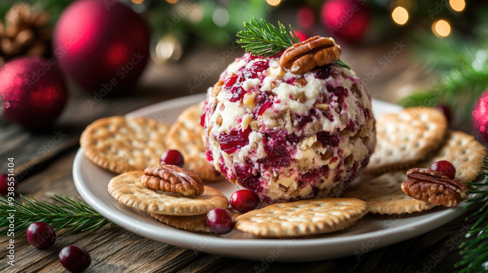 Festive Cranberry Pecan Cheese Ball with Crackers for Holiday Party Festive Cranberry Pecan Cheese Ball with Crackers for Holiday Party
