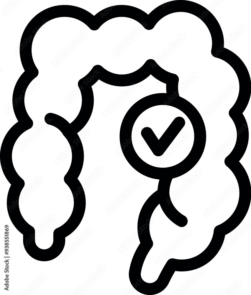 Simple icon of intestines showing a check mark symbol for good digestive health Simple icon of intestines showing a check mark symbol for good digestive health