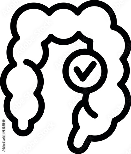 Simple icon of intestines showing a check mark symbol for good digestive health