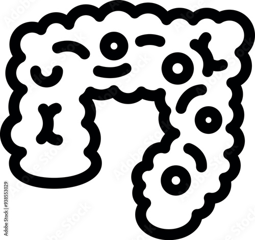 Simple line drawing of a human intestine with bacteria representing a healthy gut flora