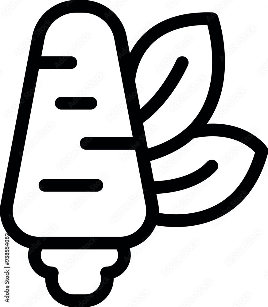 Simple parsnip icon with a thick outline depicting the root vegetable and its leaves Simple parsnip icon with a thick outline depicting the root vegetable and its leaves