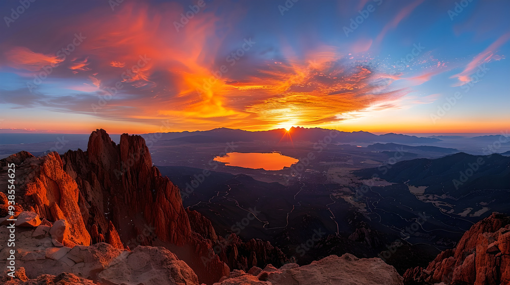 Obraz premium Majestic Sunset over Mountain Lake Landscape