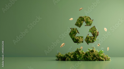 Eco-friendly recycling symbol made of green leaves