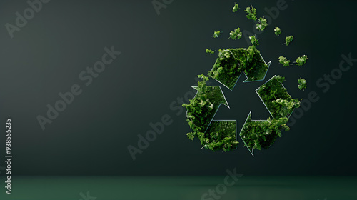 Green Recycle Symbol Made of Leaves on Dark Background