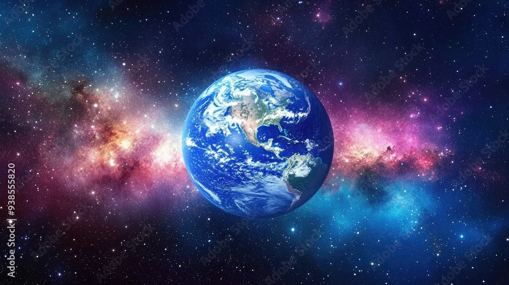 Obraz premium Earth floating in space with a stunning galaxy and countless stars surrounding it