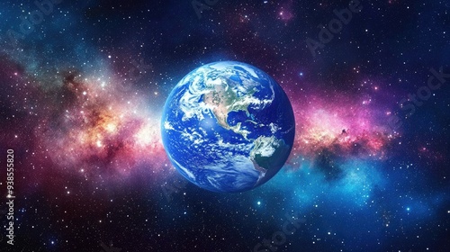 Earth floating in space with a stunning galaxy and countless stars surrounding it