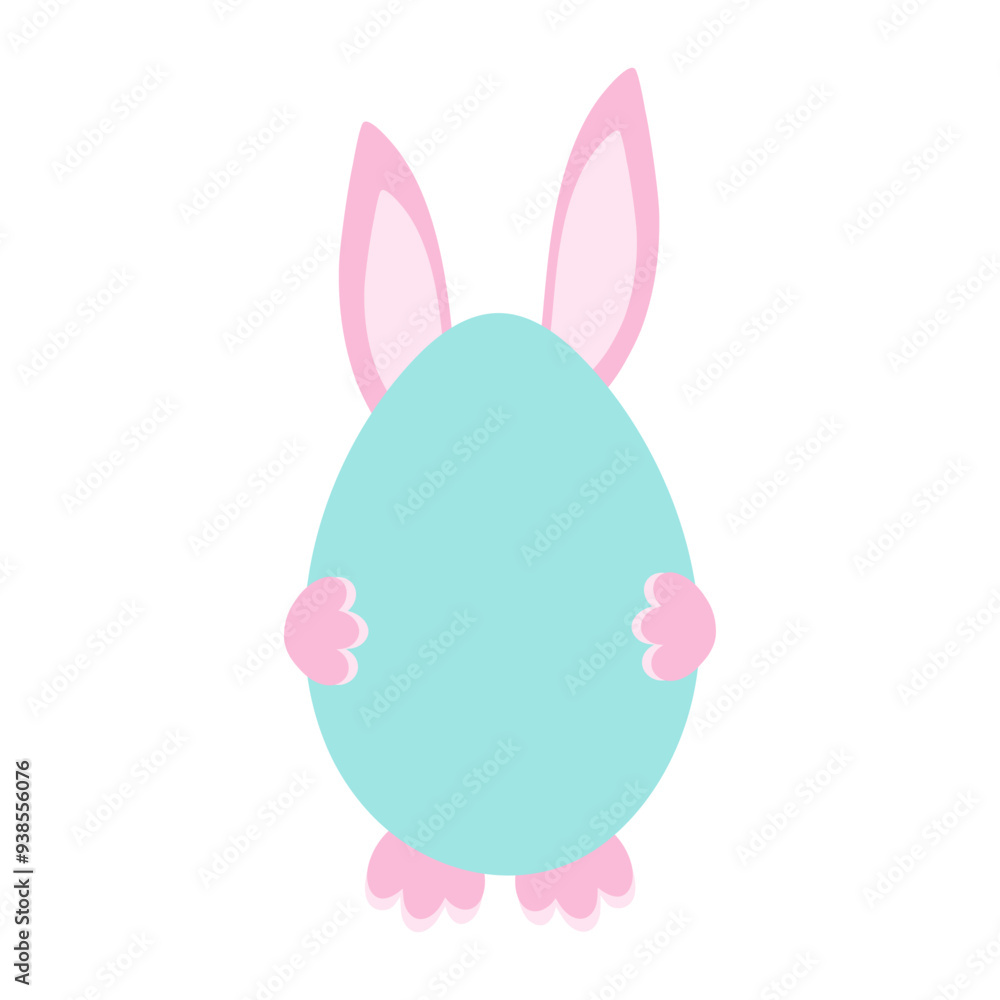 Easter egg and bunny ears, paws behind. Easter greeting or lettering template. Isolated. Copy space Easter egg and bunny ears, paws behind. Easter greeting or lettering template. Isolated. Copy space
