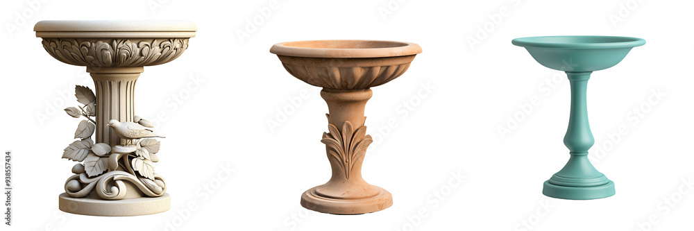 A birdbath with a decorative design pet accessory photorealistic outdoor and ornate isolated on white and transparent background A birdbath with a decorative design pet accessory photorealistic outdoor and ornate isolated on white and transparent background