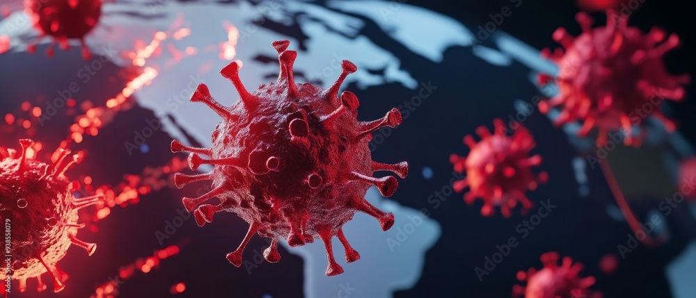 Global Virus Outbreak: Spreading Red Alert on Continents Map Global Virus Outbreak: Spreading Red Alert on Continents Map