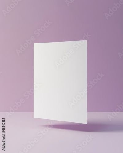 White Paper Mockup Floating on Purple Background - Minimalist Design Template.