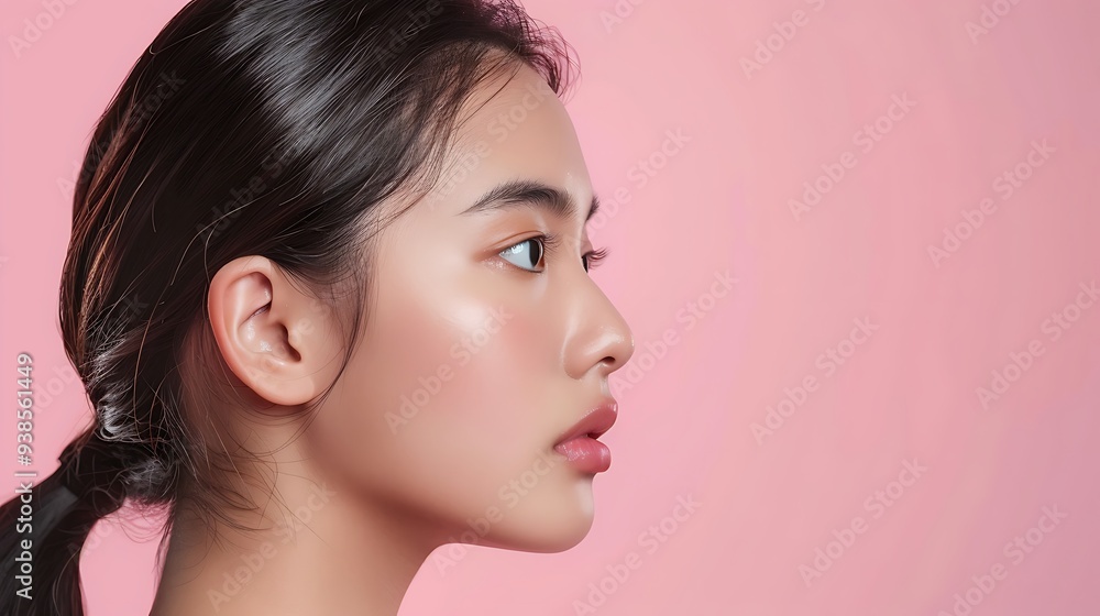 Profile View of a Young Woman with Long Black Hair Profile View of a Young Woman with Long Black Hair
