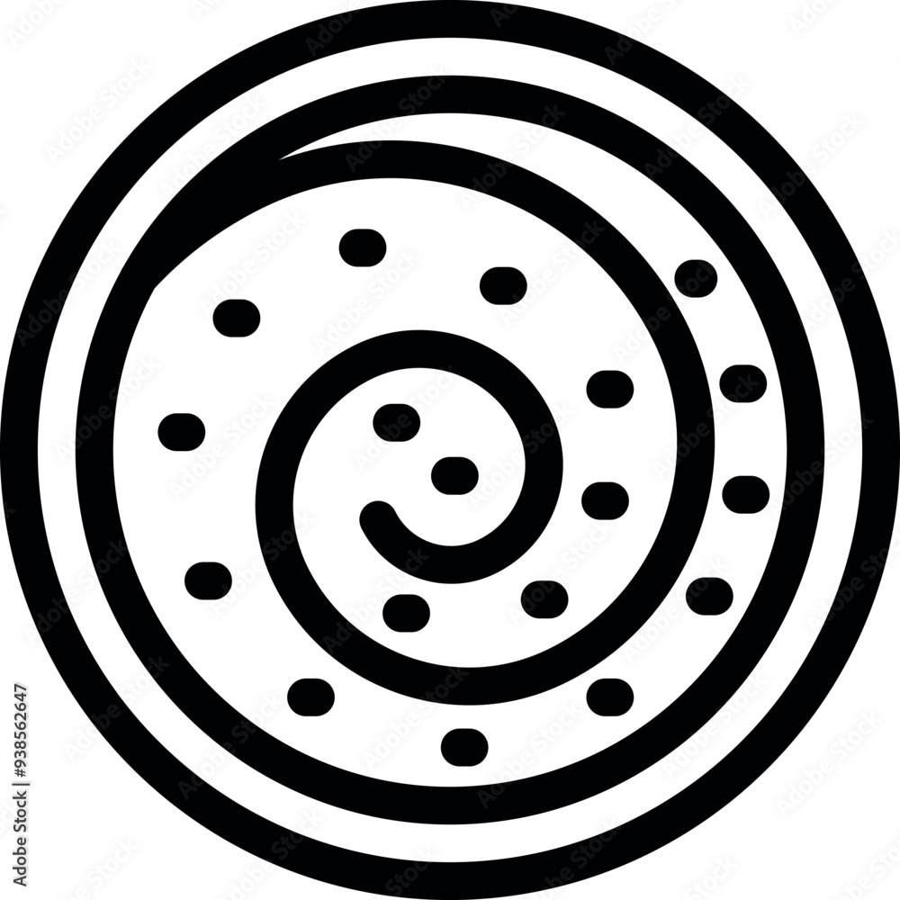Simple black and white vector icon of a spiral shape with dots, evoking hypnosis and relaxation Simple black and white vector icon of a spiral shape with dots, evoking hypnosis and relaxation