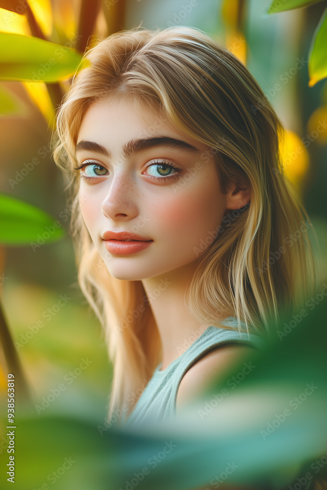 Naklejka premium Model posing with elegance in a natural setting