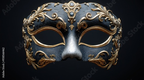 Venetian Carnival Mask with Golden Decorations and Black Background