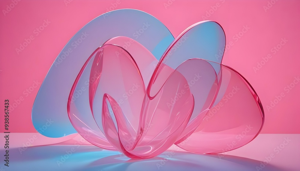 Abstract pink glass shapes, with curved and overlapping forms creating an organic, flowing composition against a soft pink background Abstract pink glass shapes, with curved and overlapping forms creating an organic, flowing composition against a soft pink background