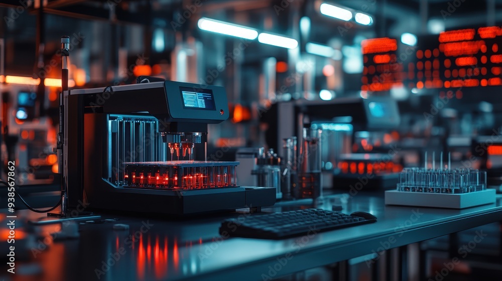 Automated Laboratory Equipment with Test Tubes and Keyboard Automated Laboratory Equipment with Test Tubes and Keyboard