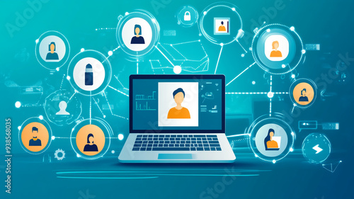 Wallpaper Mural A dynamic digital workspace illustrating virtual connections and user interactions within a networked environment Torontodigital.ca