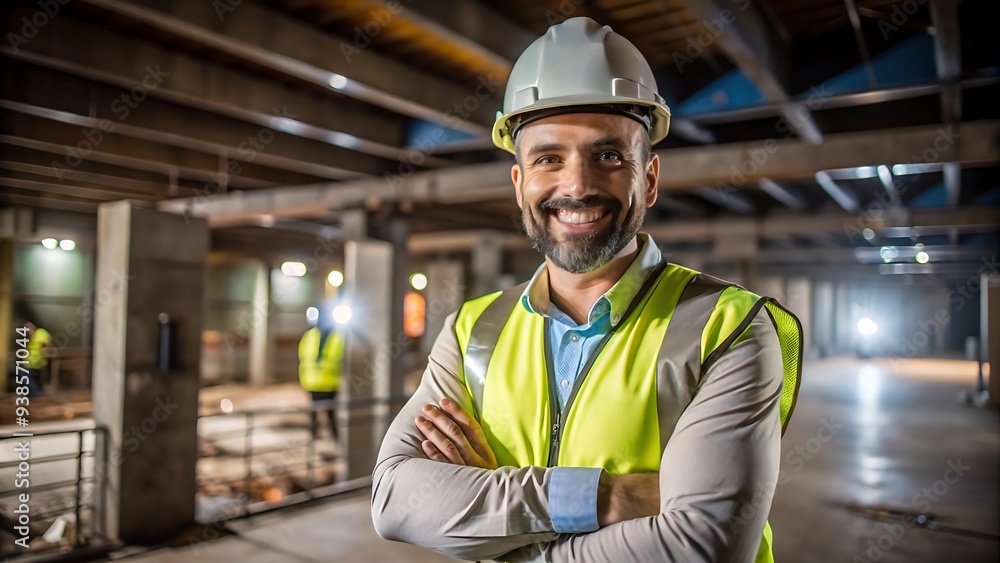 Confident Construction Worker in Hard Hat and Safety Vest Confident Construction Worker in Hard Hat and Safety Vest