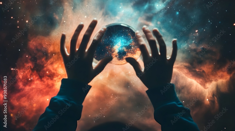 A person gazes into the distance their hands cupped as if holding an imaginary telescope A person gazes into the distance their hands cupped as if holding an imaginary telescope