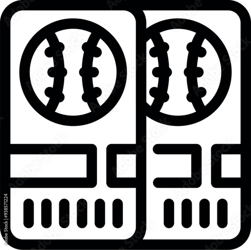 Two baseball tickets with a baseball graphic are ready for fans to use to attend a game