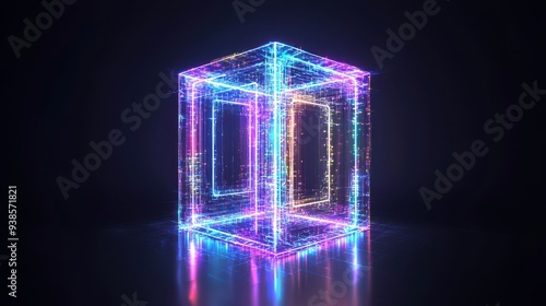 Neon Light Cube Abstract D Rendering