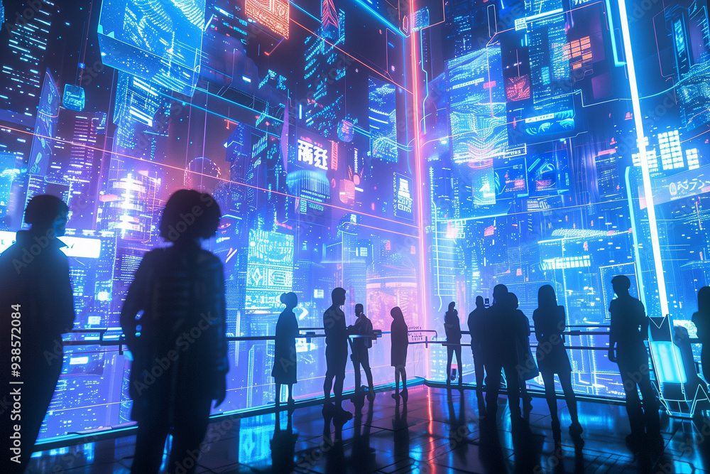 people walking in the futuristic city people walking in the futuristic city