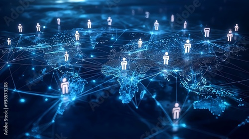 Global business structure of networking. Analysis and data exchange customer connection, HR recruitment and global outsourcing, Customer service, Teamwork, Strategy