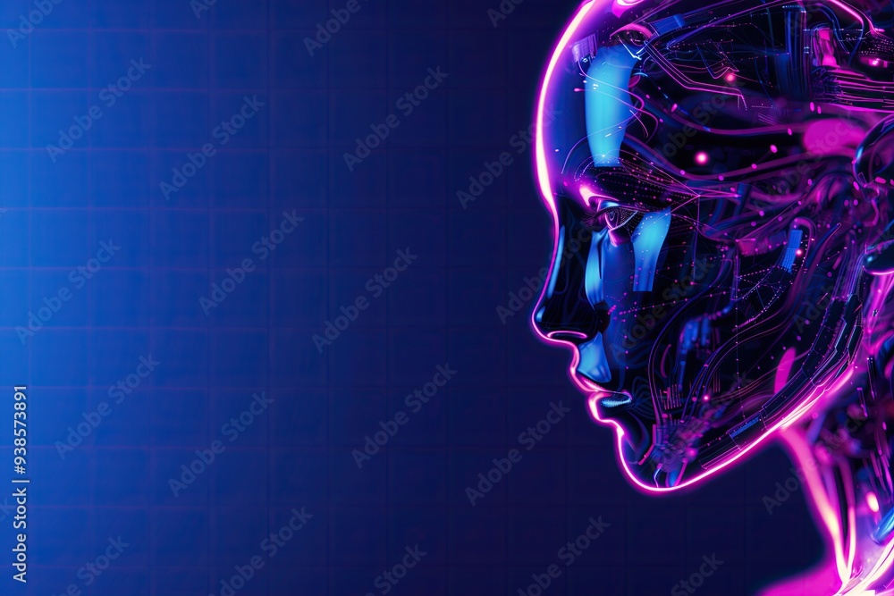 Futuristic 3D profile of human face with glowing neural connections in digital space.Artificial intelligence in the modern world.Free space Futuristic 3D profile of human face with glowing neural connections in digital space.Artificial intelligence in the modern world.Free space