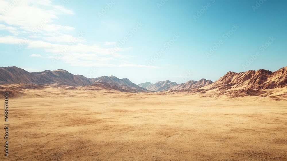 Naklejka premium A desert landscape with stone mountains and a clear blue sky