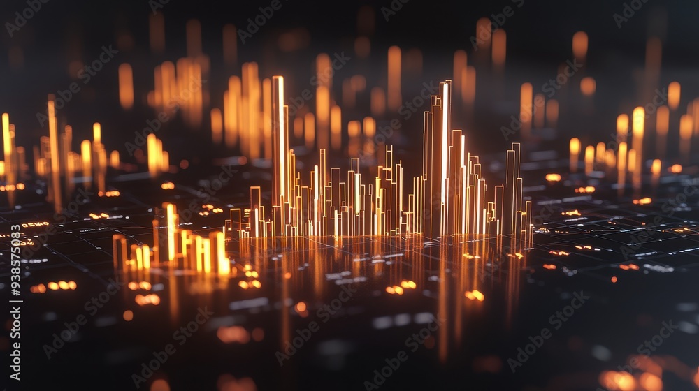 Abstract Cityscape with Glowing Lights and Digital Grid Abstract Cityscape with Glowing Lights and Digital Grid