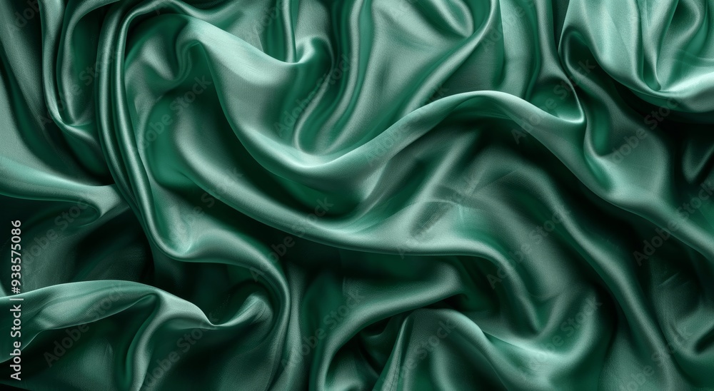 Fototapeta premium Dark Green Silk Satin Fabric with Wavy Drapery Texture for Luxury Concept