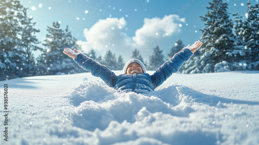 child making a snow angel in a fresh layer of snow child making a snow angel in a fresh layer of snow