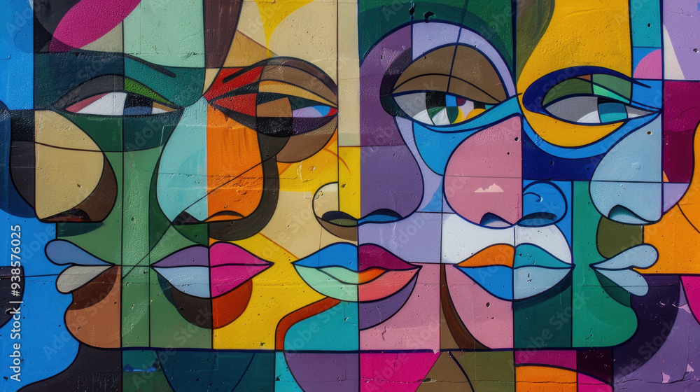 Obraz premium Abstract face portrait, colorful street art mural