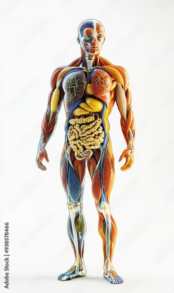 Fototapeta premium High-detail 3D model of the endocrine system, Human Body Anatomy, hormonal system study guide, isolated on white background 