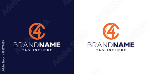 Creative Logo Design Letter C and Number 4, Design Inspiration, Illustration, Vector