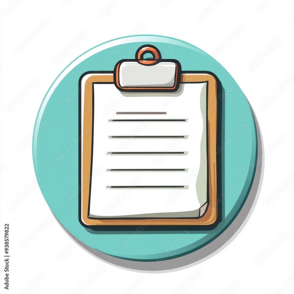 Sticker of a clipboard in circle shape, flat vector illustration, on white background, digital sticker, clipart, icon Sticker of a clipboard in circle shape, flat vector illustration, on white background, digital sticker, clipart, icon