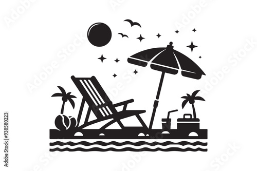 Beach chair silhouette minimalist clipart vector art illustration.