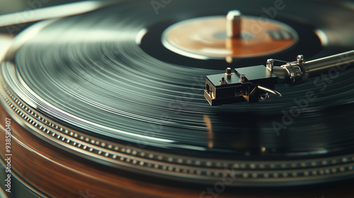  Close-Up of Vintage Vinyl Record Player with Detailed Needle Vinyl Texture and Polished Wood for Retro Music-Themed Projects