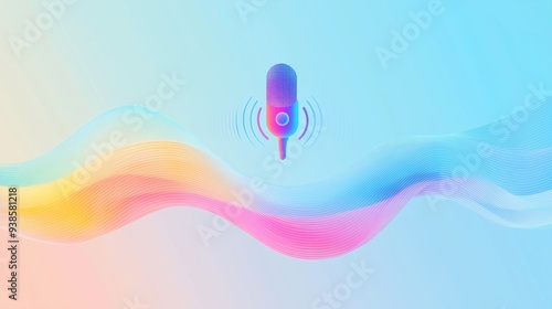 Dynamic voice search interface with vibrant sound waves and a microphone icon on a blue background, representing audio energy and movement in modern web and mobile design.