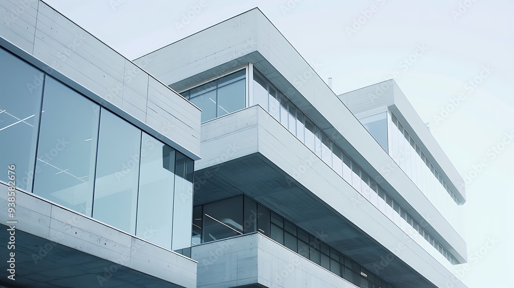 Fototapeta premium Modern office building with clean lines and large glass windows.