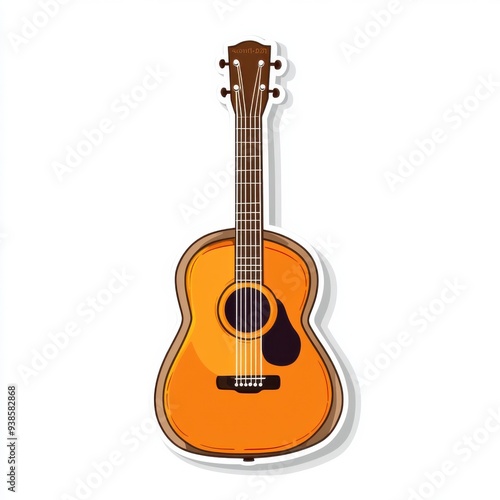 Sticker of a guitar in circle shape, flat vector illustration, on white background, digital sticker, clipart, icon  photo