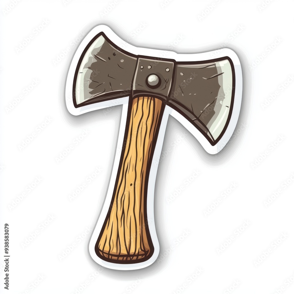 Sticker of a hatchet in circle shape, flat vector illustration, on white background, digital sticker, clipart, icon Sticker of a hatchet in circle shape, flat vector illustration, on white background, digital sticker, clipart, icon
