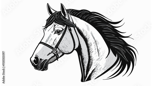 Horse Head Sketch Style - Animal Face Portrait Mammal
