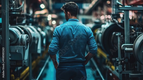 Wallpaper Mural Photograph of a man inspecting machinery in a factory. Torontodigital.ca