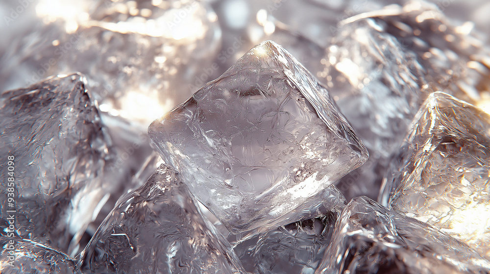 Crystal-Clear Ice Cubes in a Glass with Detailed Facets and Reflections for a Refreshing and Realistic Scene Crystal-Clear Ice Cubes in a Glass with Detailed Facets and Reflections for a Refreshing and Realistic Scene
