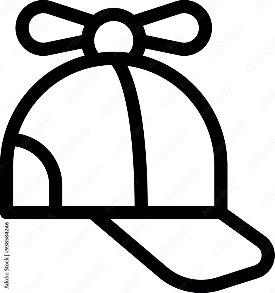 Simple black outline vector icon of a baseball cap featuring a propeller on top Simple black outline vector icon of a baseball cap featuring a propeller on top