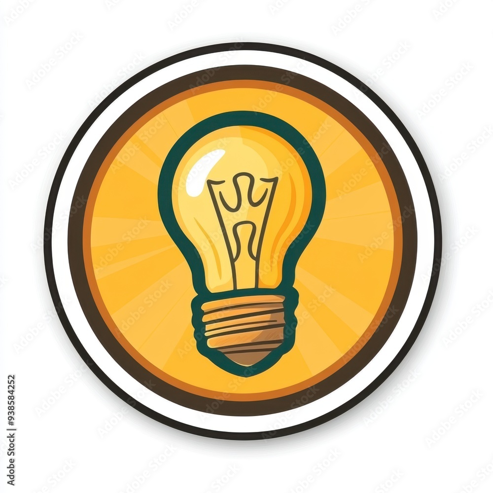 Sticker of a lightbulb in circle shape, flat vector illustration, on white background, digital sticker, clipart, icon Sticker of a lightbulb in circle shape, flat vector illustration, on white background, digital sticker, clipart, icon