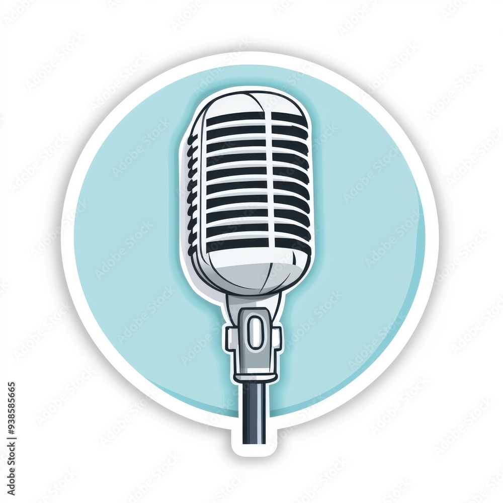 Sticker of a microphone in circle shape, flat vector illustration, on white background, digital sticker, clipart, icon Sticker of a microphone in circle shape, flat vector illustration, on white background, digital sticker, clipart, icon